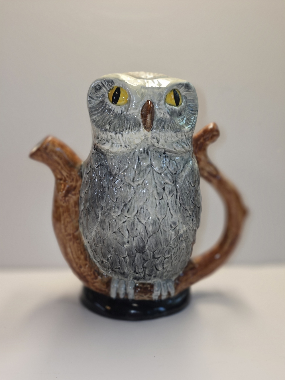 Handcrafted Grey Owl Ceramic Teapot - Grey and Brown